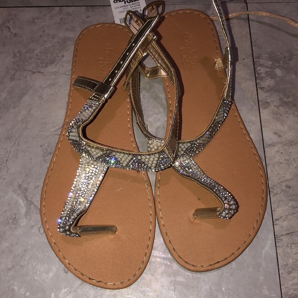 Size 6 women sandal slipper bundle brand new Charlotte Russe gold summer shoe - Picture 2 of 4